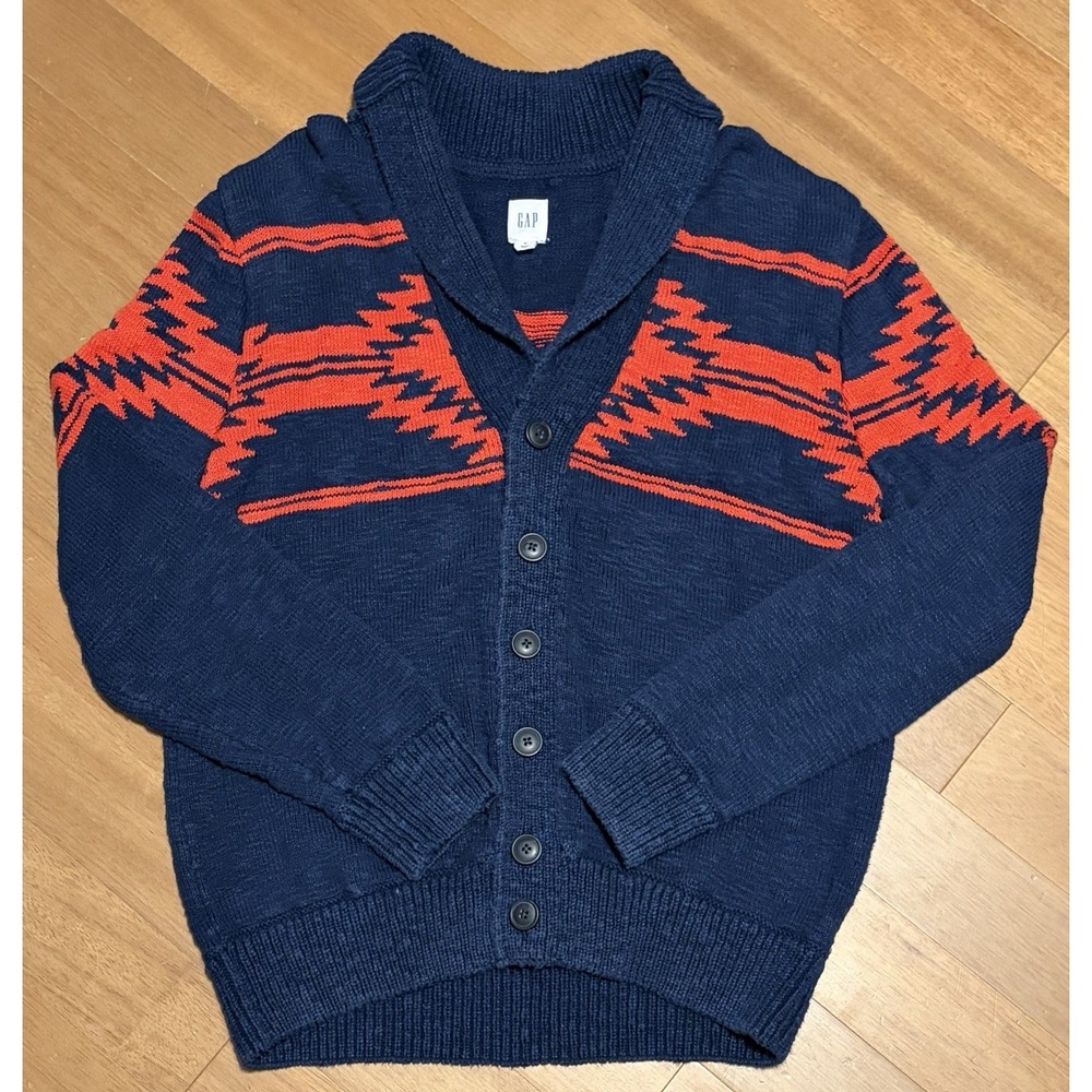 Vintage GAP Sweater Aztec Cardigan Shawl Collar Medium Western Y2K Blue Red EUC